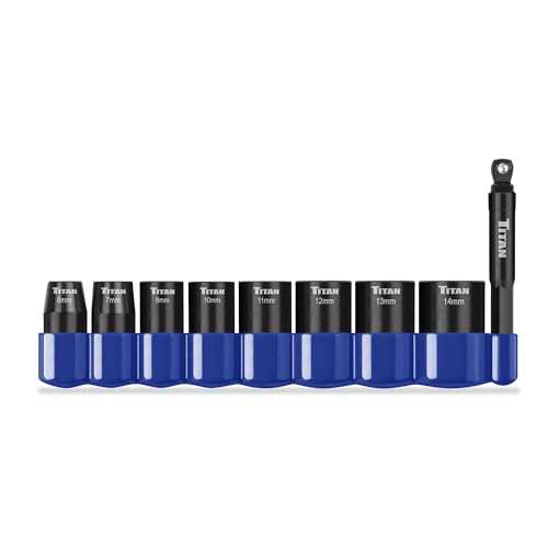 Titan 46201 9-Piece 1/4-Inch Drive Metric Shallow Impact Socket Set, 6-Point, Metric Sizes 6 to 14mm - size: 9-Piece Metric Shallow, style: 1/4-Inch Drive
