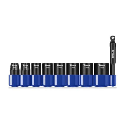 Titan 46201 9-Piece 1/4-Inch Drive Metric Shallow Impact Socket Set, 6-Point, Metric Sizes 6 to 14mm - size: 9-Piece Metric Shallow, style: 1/4-Inch Drive