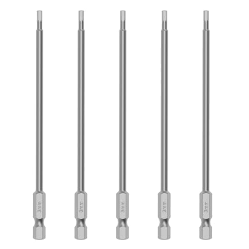 5 Pcs H3 S2 Steel Hex Bit, 3mm, 150mm Length, 1/4" Shank | Magnetic Hex Allen Wrench Screwdriver Bit, 1/4" Hex Shank, Impact Driver Bit for Furniture, Auto Repair & DIY - size: H3, style: 150mm