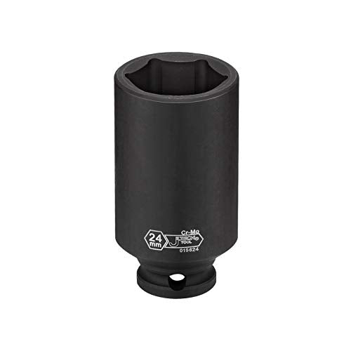 Jetech 3/8 Inch Drive 24mm Deep Impact Socket, Heat-Treated Chrome Molybdenum Alloy Steel, 6-Point Design, Metric, Anti-Rust Finish for Pneumatic & Electric Impact Wrench - size: 24mm