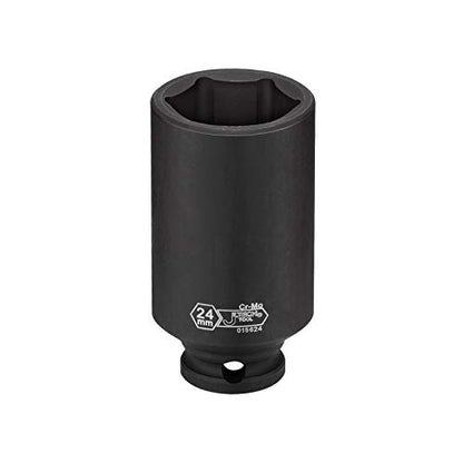 Jetech 3/8 Inch Drive 24mm Deep Impact Socket, Heat-Treated Chrome Molybdenum Alloy Steel, 6-Point Design, Metric, Anti-Rust Finish for Pneumatic & Electric Impact Wrench - size: 24mm