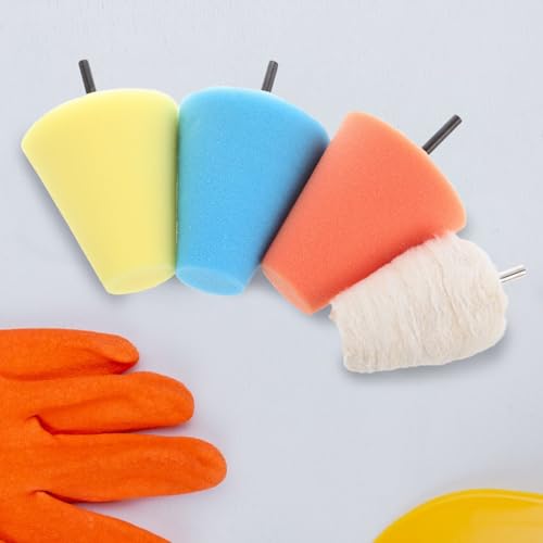 HOMSFOU 4pcs Car Polishing Buffing Sponge Pads Kit with Conical and Ball Shapes for Wheel Hub Cleaning and Dirt Removal Drill Polishing Cone Set for Automotive Wheel Care