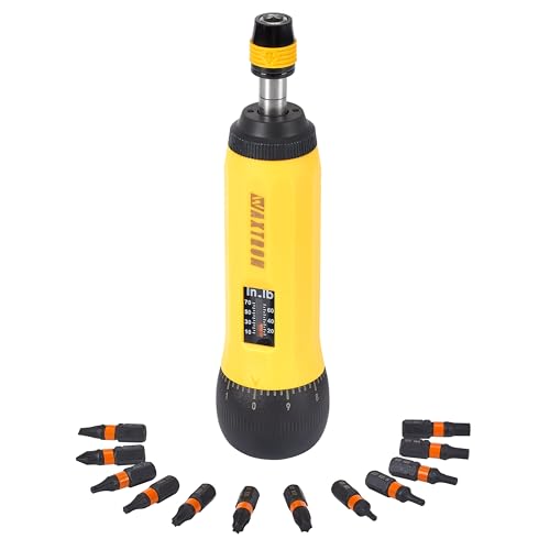 Adjustable Torque Screwdriver, 1/4" Quick-Release Bit Holder, 10-70 in-lb, 13-Piece Set, ±6% Accuracy