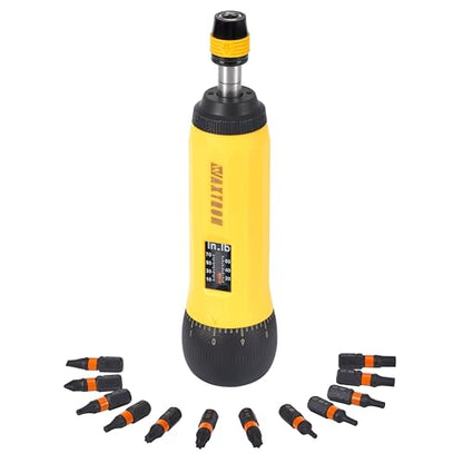 Adjustable Torque Screwdriver, 1/4" Quick-Release Bit Holder, 10-70 in-lb, 13-Piece Set, ±6% Accuracy