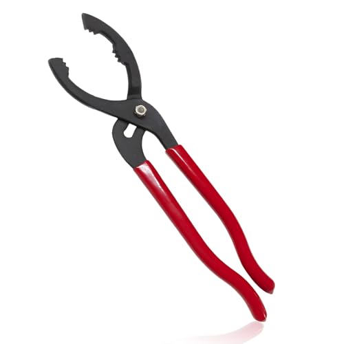 12" Adjustable Oil Filter Pliers, Automotive Oil Filter Wrench with Non-Slip Handles & Locking Jaws, Carbon Steel Removal Pliers Tool for Cars Trucks Motorcycles Engine Filters (Red) - color: Red