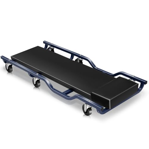 Auto Dynasty 40 Inches Mechanic Creeper, Automotive Garage Repair Low Profile Under Car Rolling Heavy Duty Creeper with Padded Headrest, Metal, Black/Blue