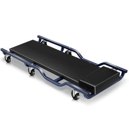 Auto Dynasty 40 Inches Mechanic Creeper, Automotive Garage Repair Low Profile Under Car Rolling Heavy Duty Creeper with Padded Headrest, Metal, Black/Blue