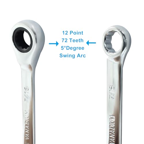 7/16 Inch Ratcheting Wrench 2 Pcs 72-Tooth 12-Point Chrome Plated | Forged 45# Carbon Steel Durable, 5-Degree Arc For Tight Spaces, 12-Point Protects Fasteners, Polished Chrome Anti-Rust - size: 0.44 Inch