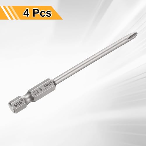 HARFINGTON 4pcs #1 Phillips Screwdriver Bit PH1 1/4" Hex Shank 3.15" (80mm) Long 0.14" Rod Magnetic Cross Head Drill Bits S2 Steel Industrial Screw Driver for Electric Power Tools, Gray - size: PH1 x 3.15" x 0.14"