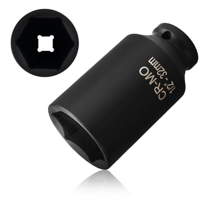 32 mm Socket 1/2 Drive with 6 Point Design,1/2 Drive Anti-Rust 32mm Axle Nut Socket for Shaft Nut Quick Dismantle,Professional Deep Impact Sockets Set Automotive Tools