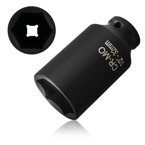 32 mm Socket 1/2 Drive with 6 Point Design,1/2 Drive Anti-Rust 32mm Axle Nut Socket for Shaft Nut Quick Dismantle,Professional Deep Impact Sockets Set Automotive Tools