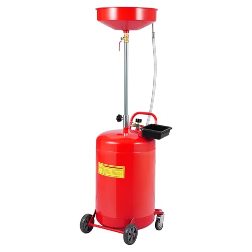 20 Gallon Waste Oil Drain Tank Portable Air Operated Oil Drainer with Adjustable Funnel Height 38-65 Inches 15 Inch Funnel Fluid Fuel Transfer Drain Container with 360 Degree Wheels and Toolbox Red