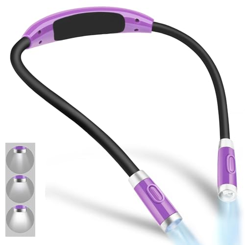 Vekkia Rechargeable LED Neck Book Light for Reading in Bed | 3 Brightness Levels/Flexible Soft Silicone Arms Comfortable Wear/Long Lasting,Great for Readers, Craft & Knitting - color: Purple