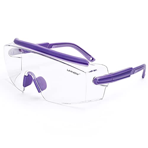 UKNOW Safety Goggles Over Glasses, Anti Fog Safety Glasses with Clear Wraparound Lens, ANSI Z87.1 Protective Eyewear - color: Lavender