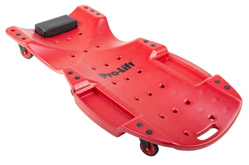 Pro-LifT C-6048 Mechanic Plastic Creeper 48 Inch - Blow Molded Ergonomic HDPE Body with Padded Headrest & Dual Tool Trays - 440 Lbs Capacity Red - color: Red