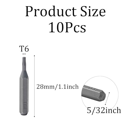 10Pcs Torx Head Screwdriver Bit Set, S2 Steel Magnetic Star Bits, 5/32" Hex Shank, Tamper Resistant, Impact Grade for Drill, Power Driver, Electronics, Home & Automotive Repair(T6) - size: T6