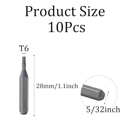 10Pcs Torx Head Screwdriver Bit Set, S2 Steel Magnetic Star Bits, 5/32" Hex Shank, Tamper Resistant, Impact Grade for Drill, Power Driver, Electronics, Home & Automotive Repair(T6) - size: T6