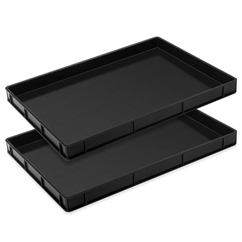 Baderke 1 Pc 24 x 15.5 Inches Oil Drain Pan for Changing Leak Proof Mini Fridge Drip Tray Plastic Oil Change Pan for Mini Fridges Air Conditioners Machinery Under Car (Black,1.89 Inch) - size: 1.89 Inch