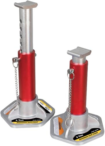 Big RED T43004-1 Torin Aluminum Jack Stands with Locking Support Pins: 3 Ton (6,000 lb.) Capacity, Red/Silver, 1 Pair - size: 3 ton, style: Aluminum Locking