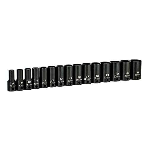 Capri Tools 3/8 in. Drive Semi-Deep Impact Sockets Set, Metric, 8 to 22 mm, 15-Piece - size: Semi-Deep Set / 8 - 22 mm