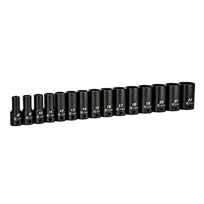 Capri Tools 3/8 in. Drive Semi-Deep Impact Sockets Set, Metric, 8 to 22 mm, 15-Piece - size: Semi-Deep Set / 8 - 22 mm