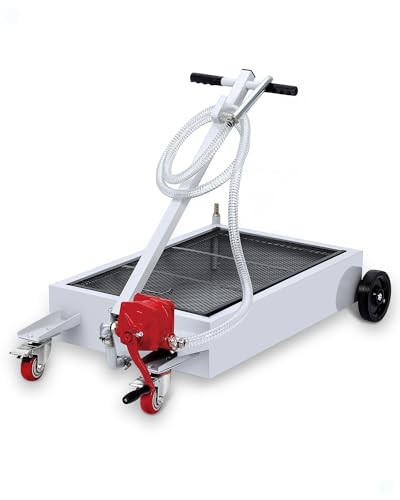 GarveeTech Oil Drain Pan, 15 gal Low Profile Oil Drain Pan, Oil Change Pan with 8 ft Hose & Folding Handle, Rolling Oil Drain Cart for Cars, Trucks, Buses, RVs - color: White, size: 15GAL-Manual