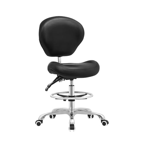 Kaleurrier Office Drafting Chairs with Backs,Adjustable Height | Ergonomic,Heavy Duty Drafting Stool with Wheels,for Art Studio Standing Desk Kitchen Garage Shop Office Dental Hair Salon - color: Black