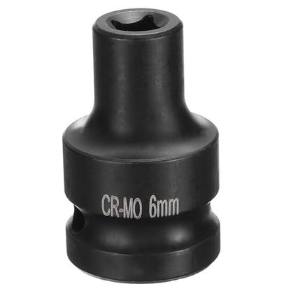 HARFINGTON 4 Point Square Socket 1/2" Drive 6mm Metric Square Impact Socket CR-MO Blackening Standard Wheel Sockets Pneumatic Socket Tool for Auto Repair Mechanical Maintenance Home Use - size: 6mm