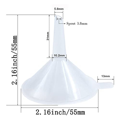 Small Plastic Funnel Set, 2.16 Inch Clear Mini Funnels (12 Pack) | Mini transparent funnels for small bottles, essential oils, perfume, science lab liquids, powders