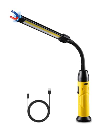 Magnetic LED Work Light Rechargeable,1000LM Flexible Gooseneck Magnetic Flashlight with Top & Base Magnets, Portable Mechanic Light for Auto Repair, Work Bench, Inspection, Emergency