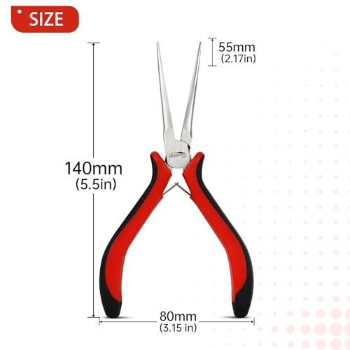 5-Pack 5.5-Inch Long Needle Nose Pliers, Mini Jewelry Pliers | Spring loaded fine tip jaws precision pliers for jewelry making, electronics, 3D printing, DIY, Craft & Repairing