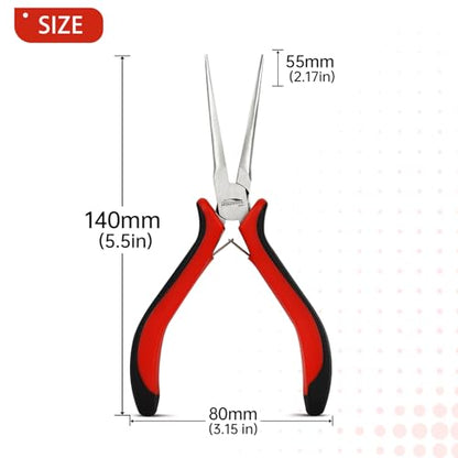 5-Pack 5.5-Inch Long Needle Nose Pliers, Mini Jewelry Pliers | Spring loaded fine tip jaws precision pliers for jewelry making, electronics, 3D printing, DIY, Craft & Repairing