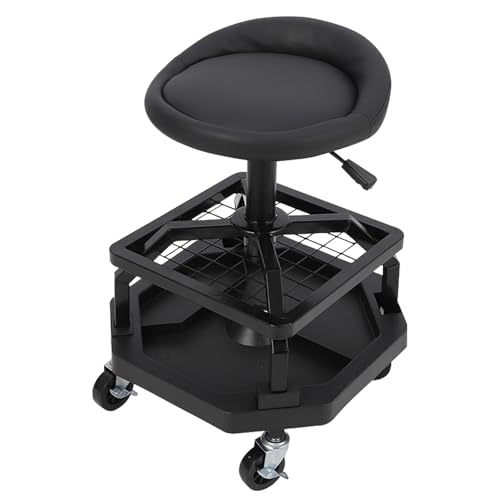 TrailBlaze Heavy Duty Rolling Mechanic Stool with Wheels - Adjustable Height - 360° Swivel Soft Padded Seat - Tool Tray - 4 All-Purpose Casters - 330 lbs Capacity - Round Frame Feet - size: without Cup Holder