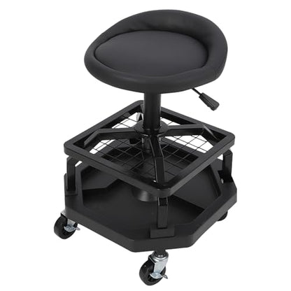TrailBlaze Heavy Duty Rolling Mechanic Stool with Wheels - Adjustable Height - 360° Swivel Soft Padded Seat - Tool Tray - 4 All-Purpose Casters - 330 lbs Capacity - Round Frame Feet - size: without Cup Holder