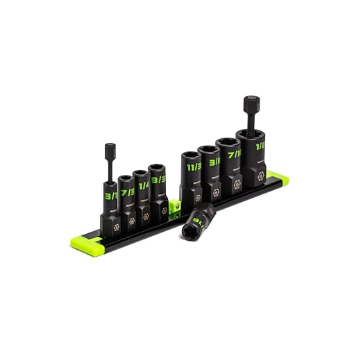 GRIPEDGE Tools | 9-PC - 1/4'' Drive SAE RPT Socket Extractor Set | Sizes 3/16'' - 1/2'' | Removes Broken Studs, Stripped Bolts and Lug Nuts | Includes Premium Aluminum Socket Rail|