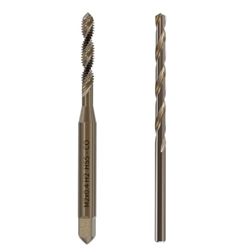 Tap and Drill Bit Set, M2x0.4 Tap and 1.6mm Twist Drill, HSS, Spiral Point | For M2x0.4 Thread Tapping and Drilling, Spiral Point Tap and Twist Drill Combo for Industrial Mechanics Metalworking - size: M2*0.4 + 1.6mm