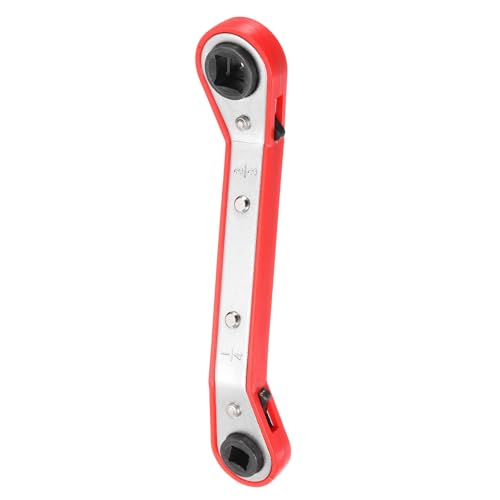 HVAC Service Wrench 1/4" 5/16" 3/16" 3/8" 25 Degrees SAE Double Head 16-Teeth Air Conditioner Valve Reversible Ratchet Wrench for Refrigeration Equipment Repair, Silver Red