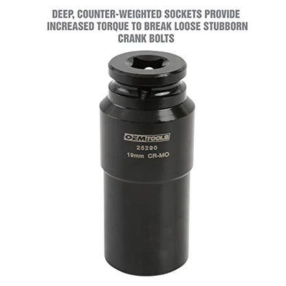OEMTOOLS 25290 19mm Crank Bolt Socket, Heavy Duty Harmonic Balancer Socket For Stubborn Bolts, 19mm Impact Socket 1/2 Drive Crank Bolt Removal Tool - style: 19 millimeter