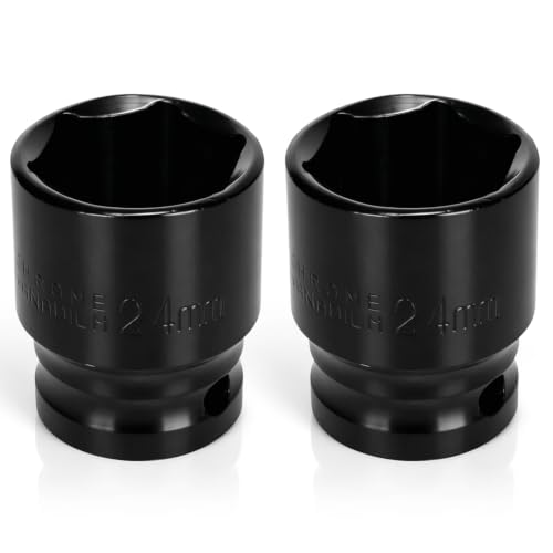 2PCS 24mm Impact Socket 1/2" Drive, 6 Point Metric Shallow Socket, CR-V Steel Heavy Duty Impact Wrench Socket for Automotive Repair - size: 24mm