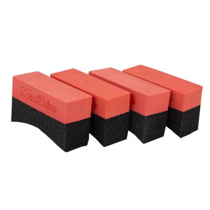 Maxshine Tire Dressing Applicator, Curved Foam Pad 10x4cm, Red & Black | Ergonomic Grip, High-Density Non-Abrasive | Even Tire, Trim & Wax Application