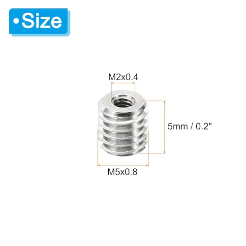 PATIKIL Thread Adapters Sleeve Reducing Nut, 10 Pcs M5x0.8 Male to M2x0.4 Female Repairing Insert Nut Screw Reducer Stainless Steel Fastener 5mm - size: M2xM5x5mm