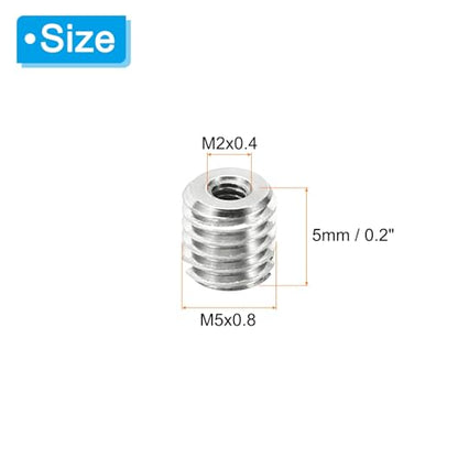 PATIKIL Thread Adapters Sleeve Reducing Nut, 10 Pcs M5x0.8 Male to M2x0.4 Female Repairing Insert Nut Screw Reducer Stainless Steel Fastener 5mm - size: M2xM5x5mm