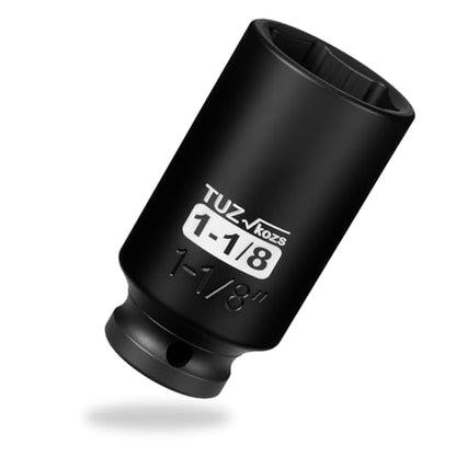 1/2 Inch Drive 1-1/8 Inch Deep SAE 6 Point CR-MO Impact Socket | Radius Corner Design,Square Chamfered Opening,Axle Nut Impact Grade Socket for Easy Removal - size: 1/2” Drive 1-1/8 Deep, style: 1/2" Drive Deep Socket