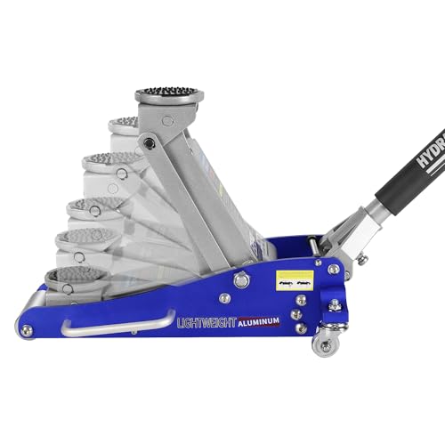 1.5 Ton Floor Jack Low Profile, Dual Pump Quick Lift, 3.3-14.1 in, Blue | Aluminum-steel hybrid with 3000 lbs capacity. Side handle & non-slip grip, Rubber saddle. For garage, shop, car, SUV, truck. - color: 1.5 Ton Blue