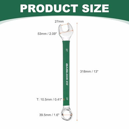 HARFINGTON 27mm Metric Combination Wrench 10 Degree Offset 12 Point Cr-V Steel Single Open End Spanner Wrenches for Automotive Repair Furniture Assembly - size: 27mm