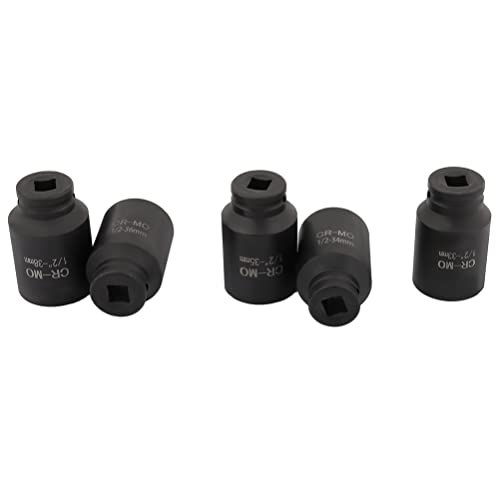 SCITOO 5pcs Deep Spindle Axle Nut Impact Socket Set 1/2 6 Point Drive Metric Axle Hub Nut Socket 33mm 34mm 35mm 36mm 38mm