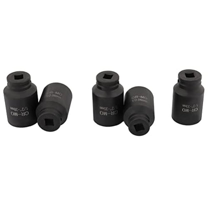 SCITOO 5pcs Deep Spindle Axle Nut Impact Socket Set 1/2 6 Point Drive Metric Axle Hub Nut Socket 33mm 34mm 35mm 36mm 38mm