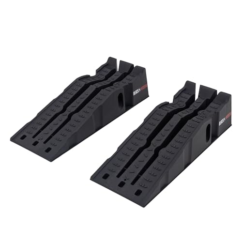 Black Widow 13" W Stackable Plastic Car Service Ramps – 16,000 lb. GVW Capacity per Pair, Lightweight High-Impact Grid Design, 6.25” Lift Height, Built-in Handles