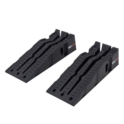 Black Widow 13" W Stackable Plastic Car Service Ramps – 16,000 lb. GVW Capacity per Pair, Lightweight High-Impact Grid Design, 6.25” Lift Height, Built-in Handles