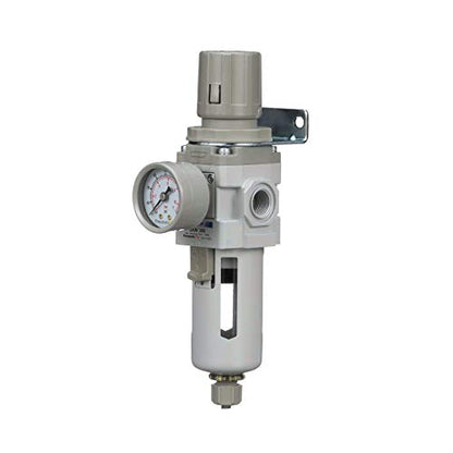 PneumaticPlus SAW300-N03BG Compressed Air Filter Regulator Piggyback Combo 3/8" NPT - Poly Bowl, Manual Drain, Bracket, Gauge - style: Poly Bowl - Manual Drain